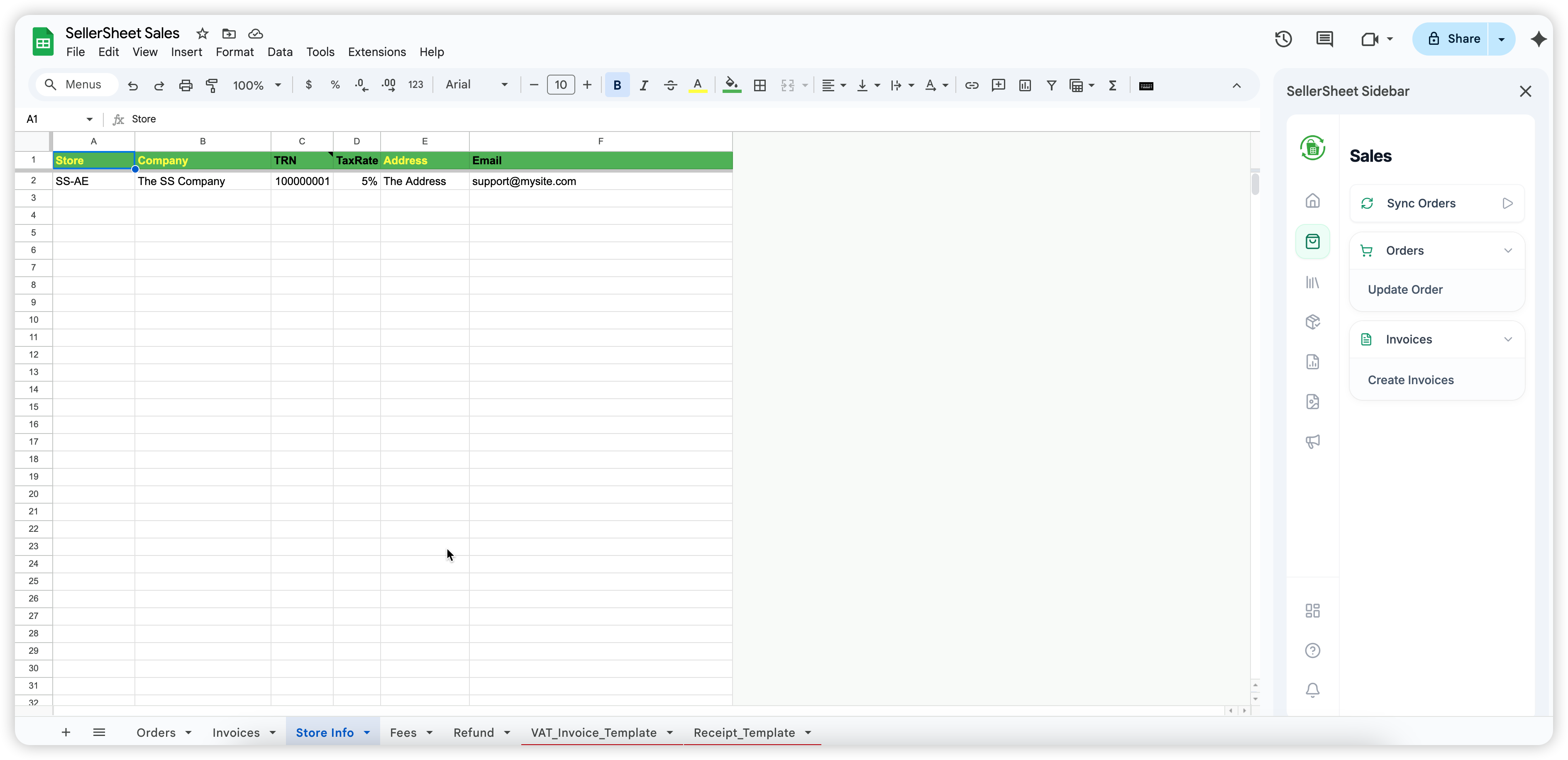 Store Info Sheet Configuration