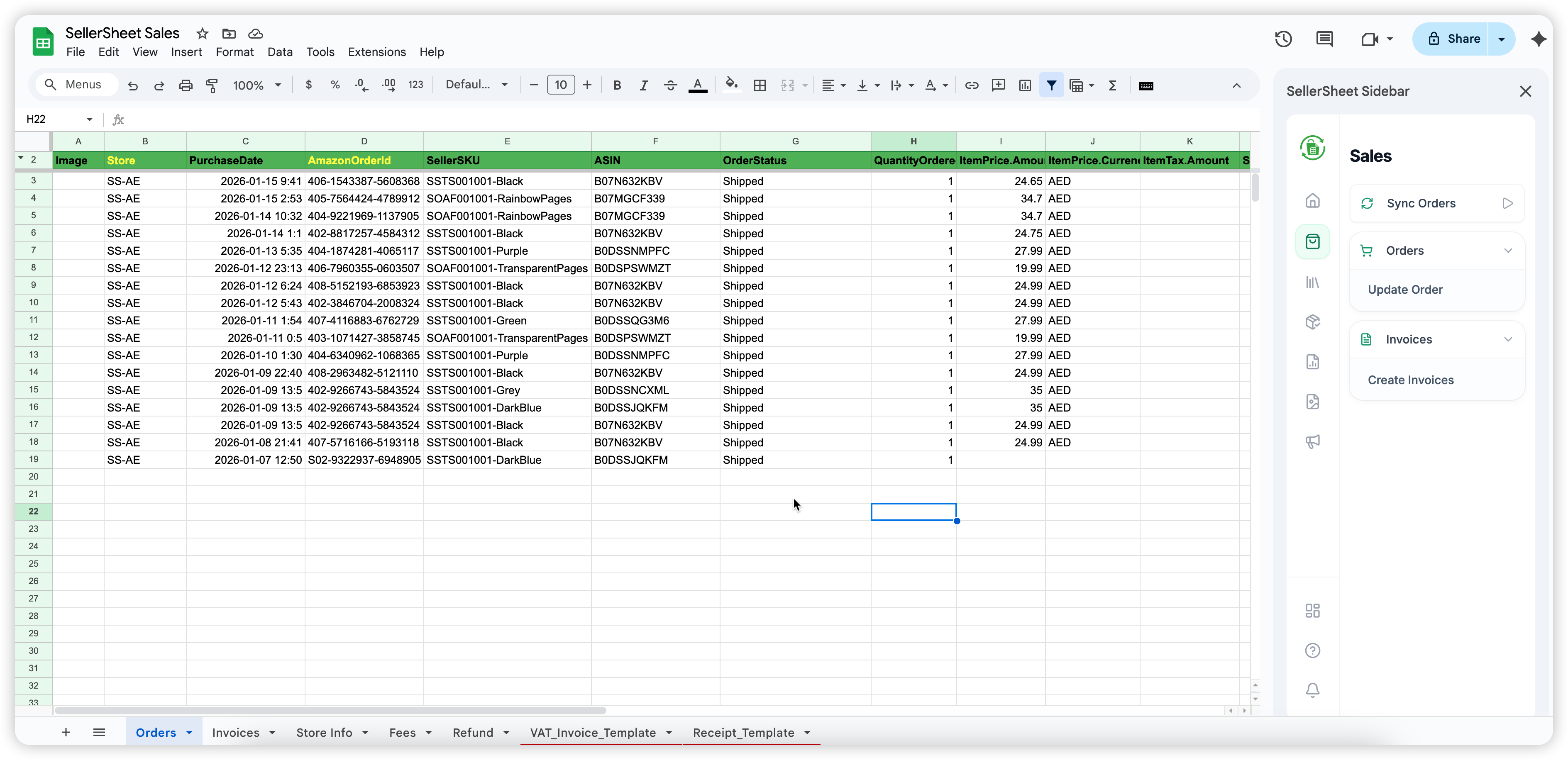 Synced Orders in Google Sheets