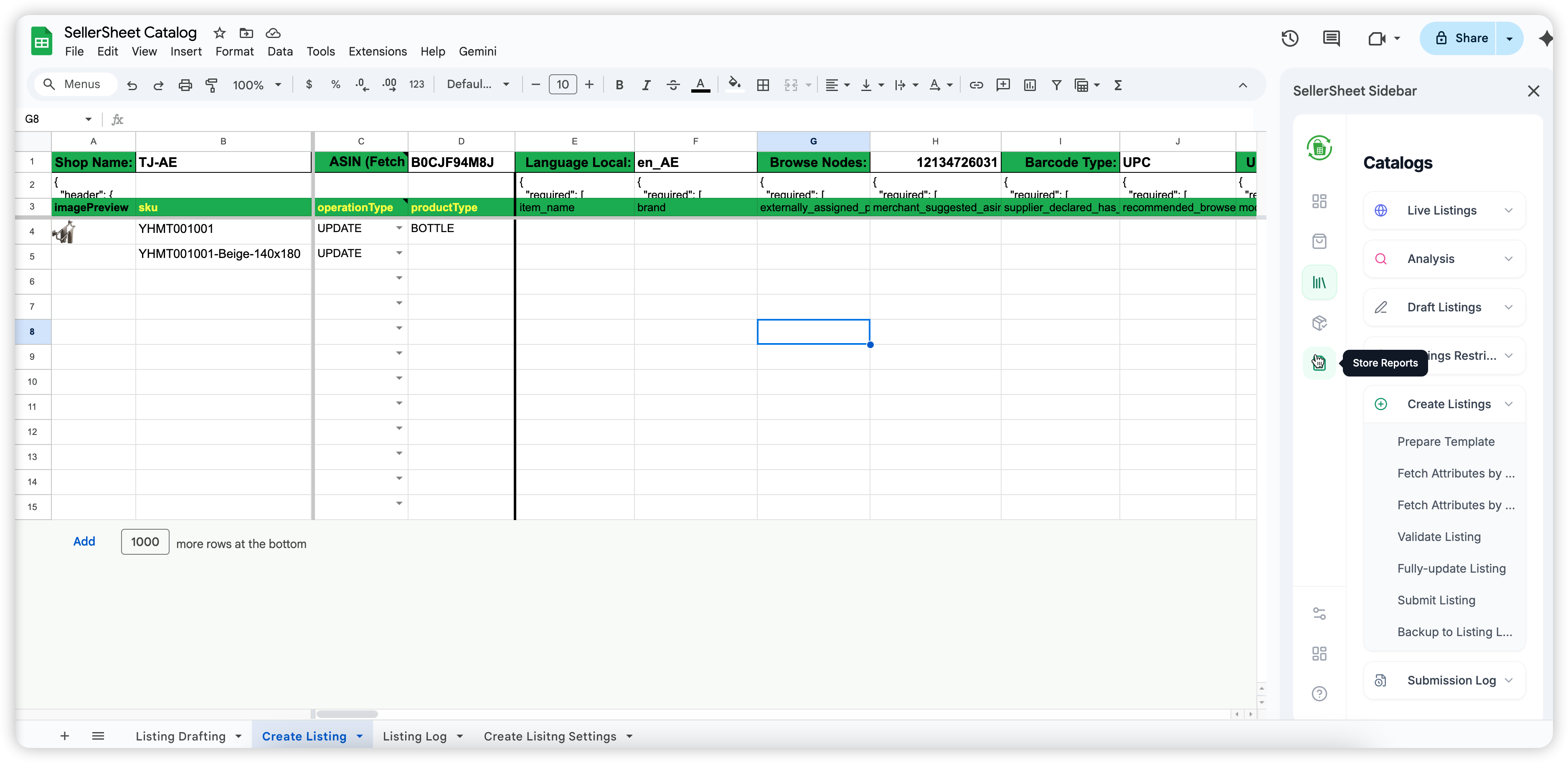 Draft Listings Sheet
