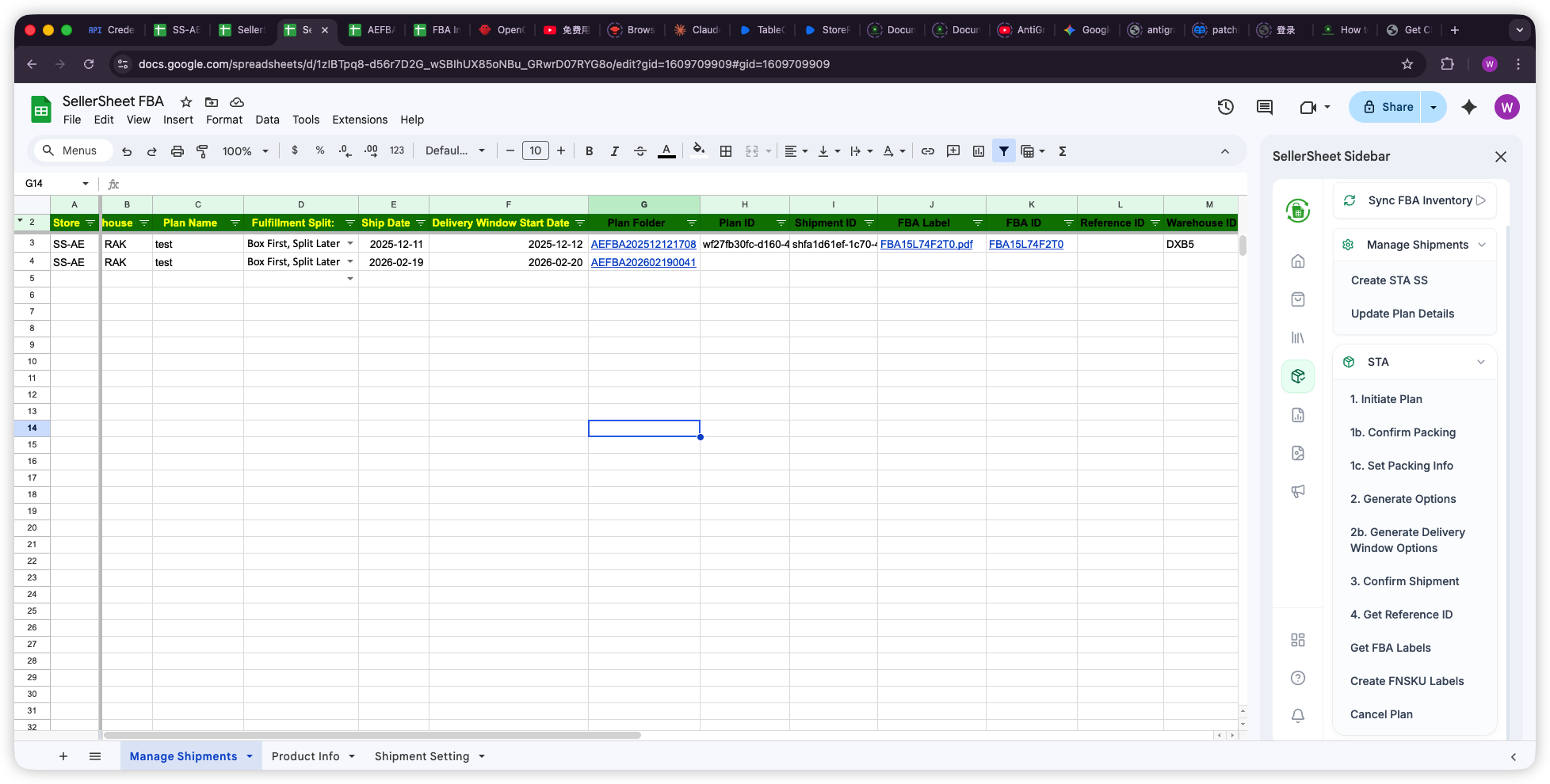 FBA Manage Shipments sheet