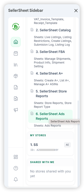 My Resources showing connected stores and shared stores