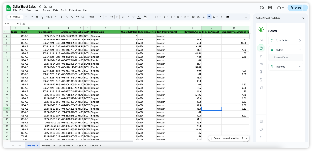 SellerSheet Interface